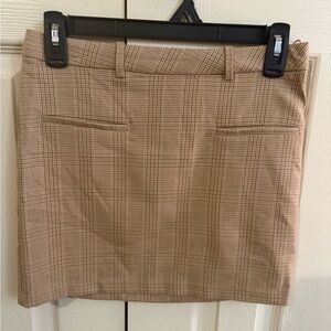 Divided Plaid Mini Skirt in Beige and Brown